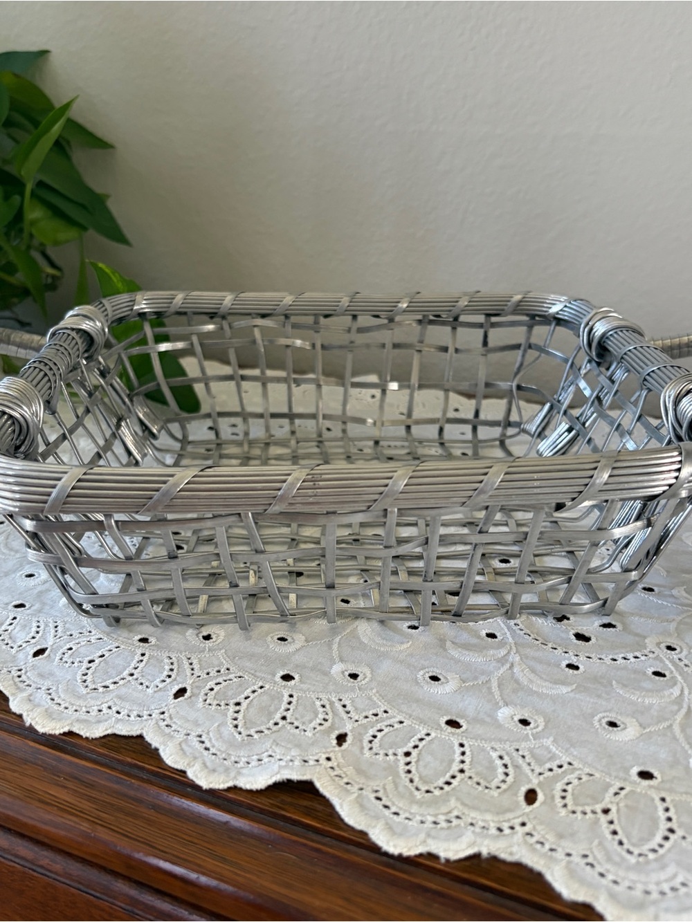 Woven Metal Serving Basket - Silver